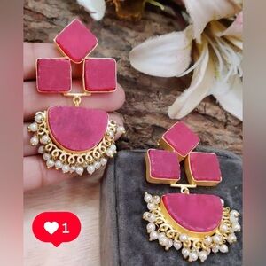 Elegant Pink and Gold Dangle Earrings